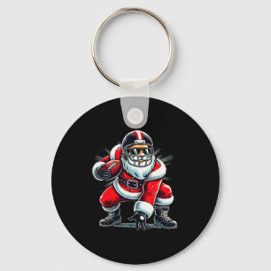 Christmas Santa Claus Football Lineman Quarterback Key Ring