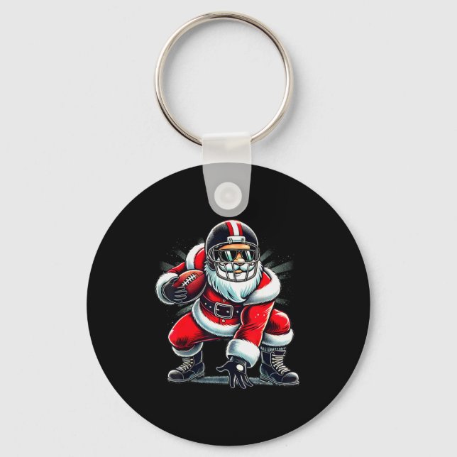 Christmas Santa Claus Football Lineman Quarterback Key Ring (Front)