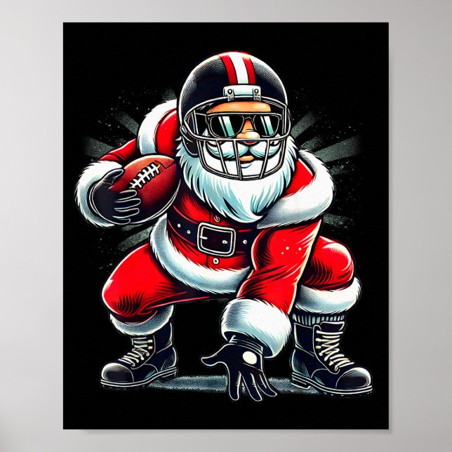 Christmas Santa Claus Football Lineman Quarterback Poster (Front)