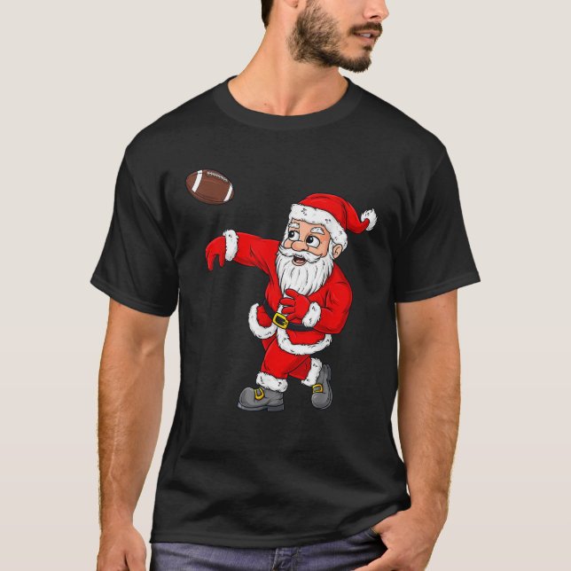 Christmas Santa Claus Football Quarterback Boys Ki T-Shirt (Front)