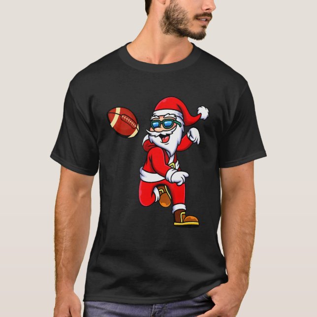 Christmas Santa Claus Football Quarterback Footbal T-Shirt (Front)