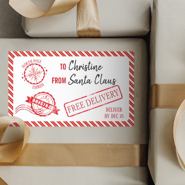 Christmas Santa Claus Gift North Pole Delivery Rectangular Sticker (Creator Uploaded)
