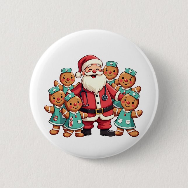 Christmas Santa Claus Gingerbread Nurses  6 Cm Round Badge (Front)