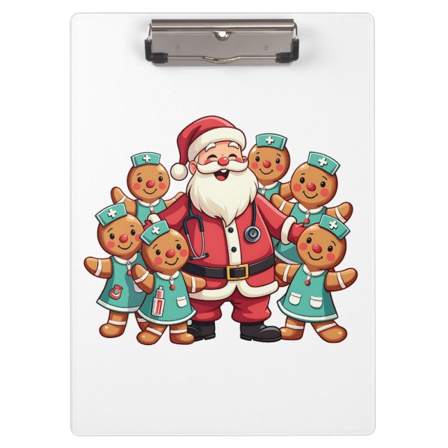 Christmas Santa Claus Gingerbread Nurses  Clipboard (Front)