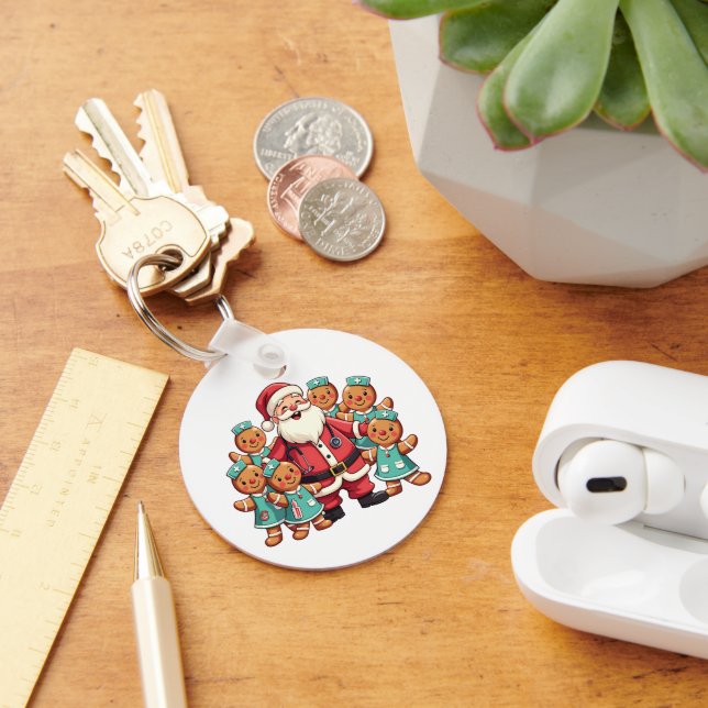 Christmas Santa Claus Gingerbread Nurses  Key Ring (Desk)
