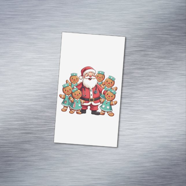 Christmas Santa Claus Gingerbread Nurses  Magnetic Business Card (In Situ)