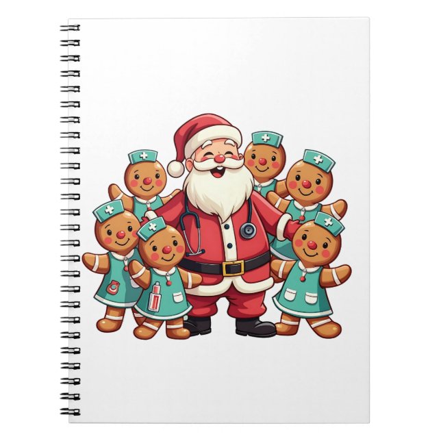 Christmas Santa Claus Gingerbread Nurses  Notebook (Front)
