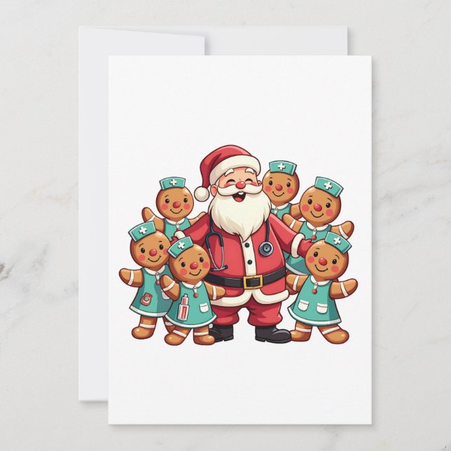 Christmas Santa Claus Gingerbread Nurses  Thank You Card (Front)
