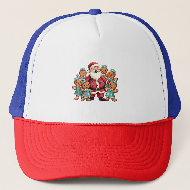 Christmas Santa Claus Gingerbread Nurses  Trucker Hat (Front)