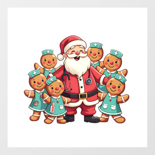 Christmas Santa Claus Gingerbread Nurses  Window Cling