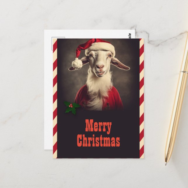 Christmas Santa claus Goat Postcard (Front/Back In Situ)