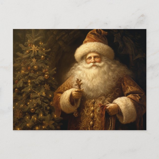 Christmas Santa Claus Gold Ornaments Pine Tree Postcard (Front)