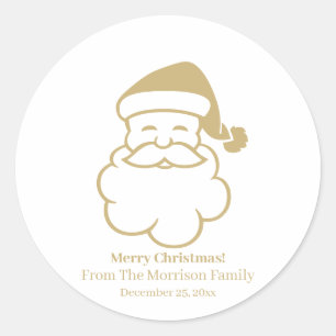 Christmas  Santa Claus gold white custom name Classic Round Sticker