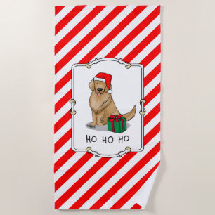 Christmas Santa Claus Golden Retriever Dog Cute Beach Towel