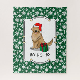 Christmas Santa Claus Golden Retriever Dog Cute Jigsaw Puzzle