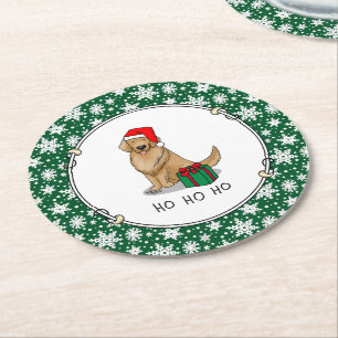 Christmas Santa Claus Golden Retriever Dog Cute Round Paper Coaster