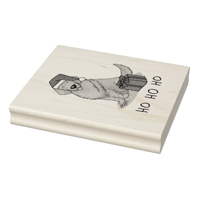 Christmas Santa Claus Golden Retriever Dog Cute Rubber Stamp (Stamp)