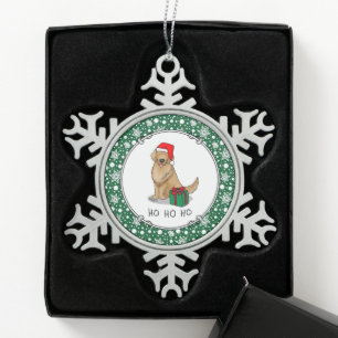 Christmas Santa Claus Golden Retriever Dog Cute Snowflake Pewter Christmas Ornament