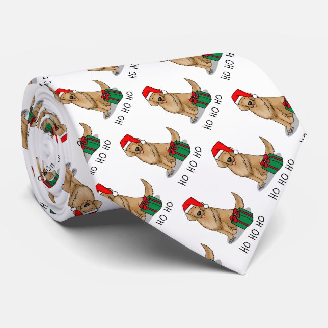 Christmas Santa Claus Golden Retriever Dog Cute Tie (Rolled)