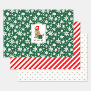 Christmas Santa Claus Golden Retriever Dog Cute Wrapping Paper Sheet