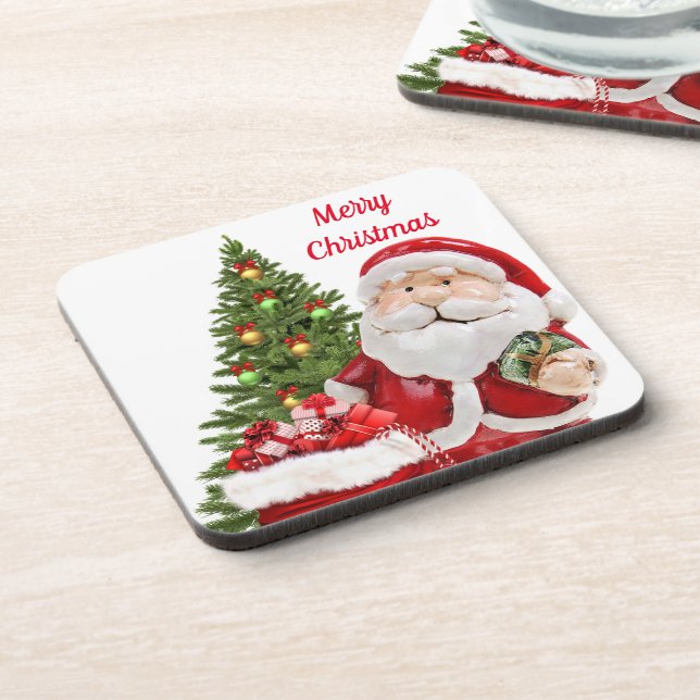 Christmas  Santa Claus Hard plastic coaster (Left Side)
