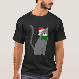 christmas santa claus hat grey cat T-Shirt