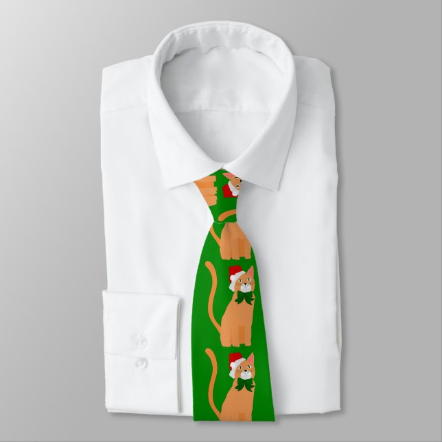 christmas santa claus hat orange cat tie (Tied)