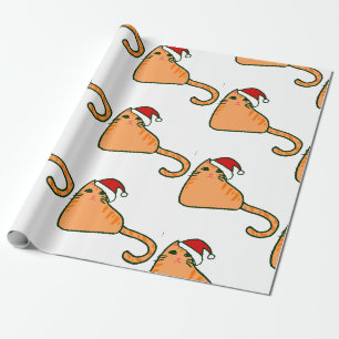 christmas santa claus hat orange tabby cat wrapping paper