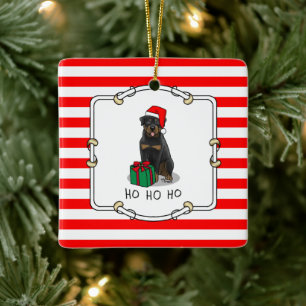 Christmas Santa Claus Hat Rottweiler Dog Funny Ceramic Ornament