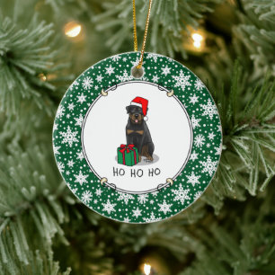 Christmas Santa Claus Hat Rottweiler Dog Funny Ceramic Tree Decoration
