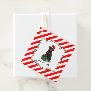Christmas Santa Claus Hat Rottweiler Dog Funny Favour Tags