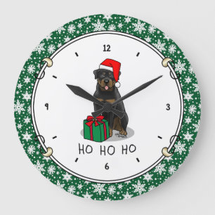 Christmas Santa Claus Hat Rottweiler Dog Funny Large Clock