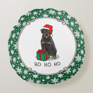 Christmas Santa Claus Hat Rottweiler Dog Funny Round Cushion
