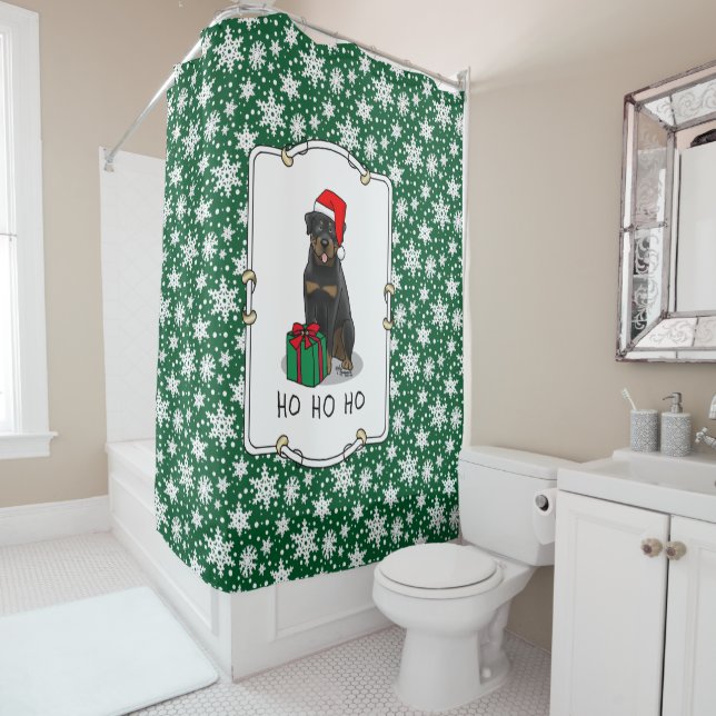Christmas Santa Claus Hat Rottweiler Dog Funny Shower Curtain (In Situ)