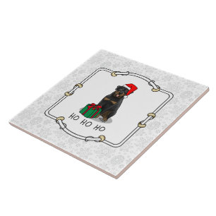 Christmas Santa Claus Hat Rottweiler Dog Funny Tile