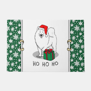 Christmas Santa Claus Hat Samoyed Dog Cute Doormat
