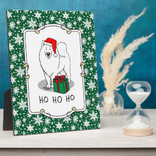 Christmas Santa Claus Hat Samoyed Dog Cute Plaque