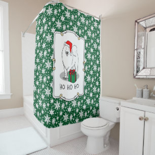 Christmas Santa Claus Hat Samoyed Dog Cute Shower Curtain