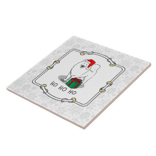 Christmas Santa Claus Hat Samoyed Dog Cute Tile