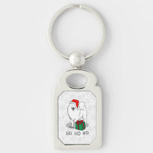 Christmas Santa Claus Hat Samoyed Dog Funny Key Ring