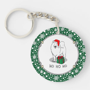 Christmas Santa Claus Hat Samoyed Dog Funny Key Ring