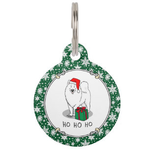 Christmas Santa Claus Hat Samoyed Dog Funny Pet Tag