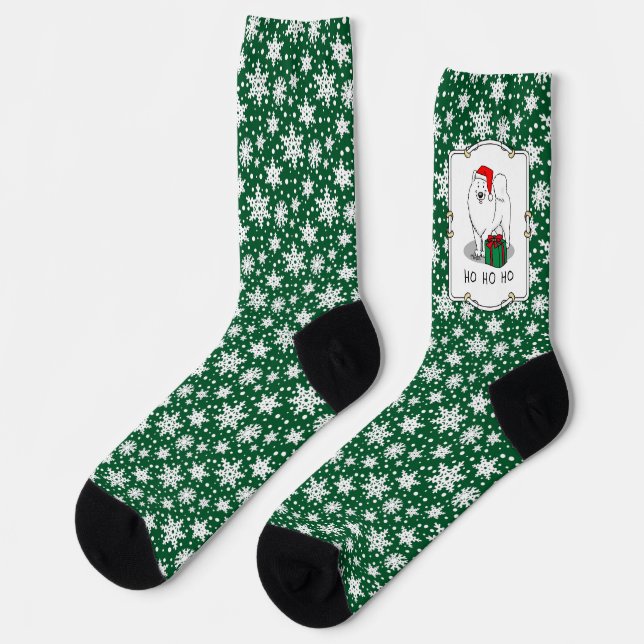 Christmas Santa Claus Hat Samoyed Dog Funny Socks (Left)