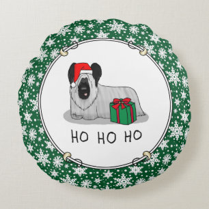 Christmas Santa Claus Hat Skye Terrier (silver) Round Cushion