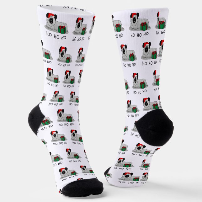 Christmas Santa Claus Hat Skye Terrier (silver) Socks (Angled)