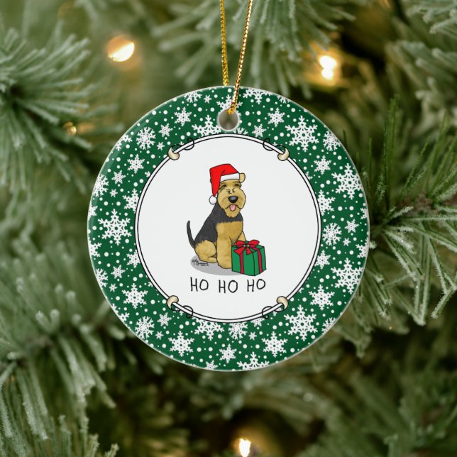 Christmas Santa Claus Hat Welsh Terrier Dog Cute Ceramic Tree Decoration (Tree)