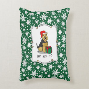 Christmas Santa Claus Hat Welsh Terrier Dog Cute Decorative Cushion