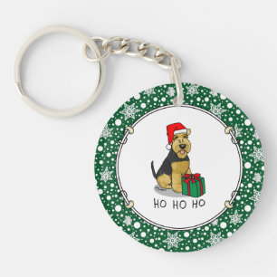 Christmas Santa Claus Hat Welsh Terrier Dog Cute Key Ring