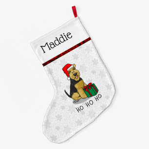 Christmas Santa Claus Hat Welsh Terrier Dog Cute Large Christmas Stocking