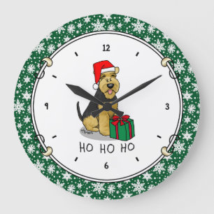 Christmas Santa Claus Hat Welsh Terrier Dog Cute Large Clock